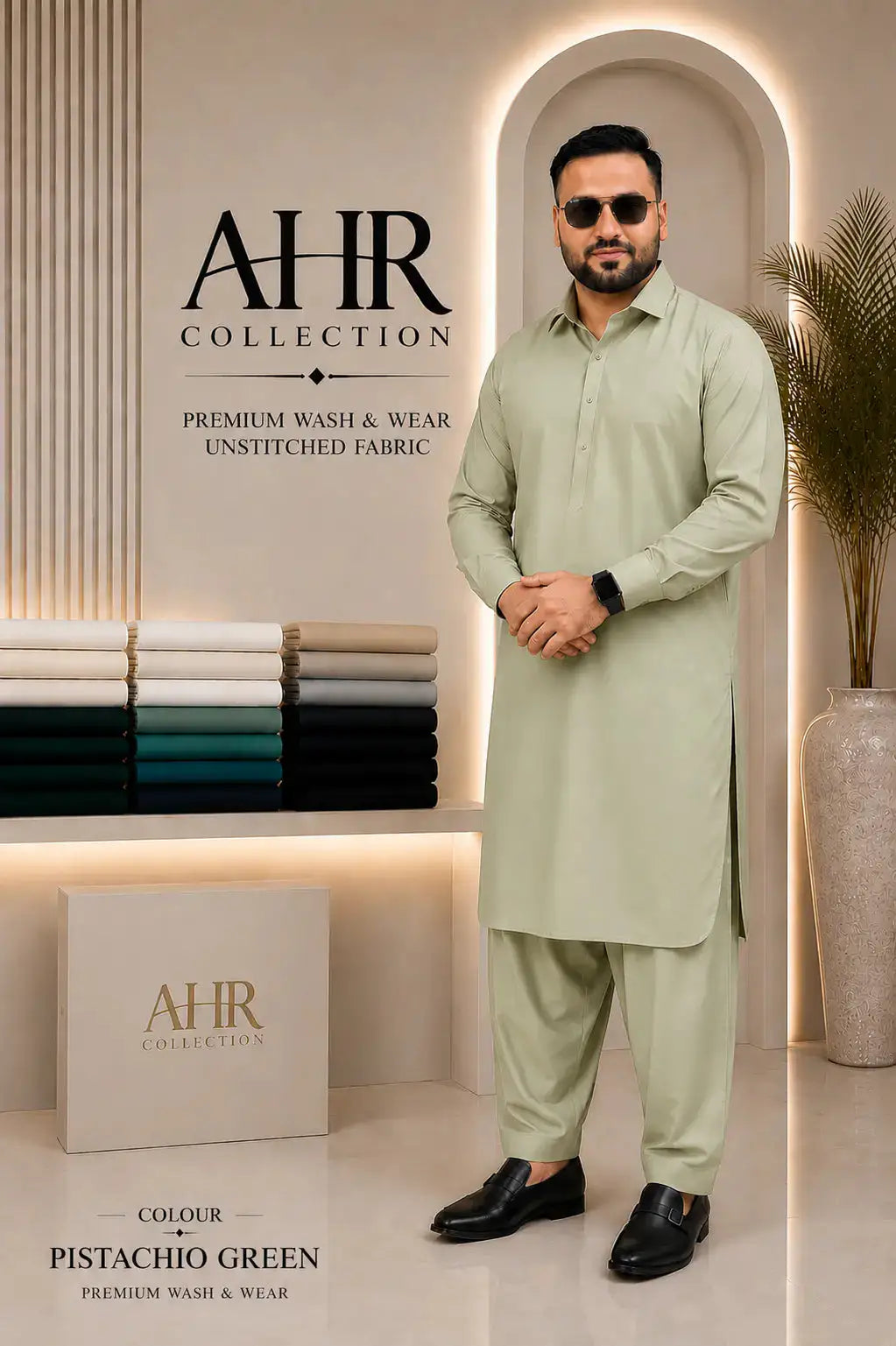 - Boss Pistachnio Green Unstitched -AHR Collection 