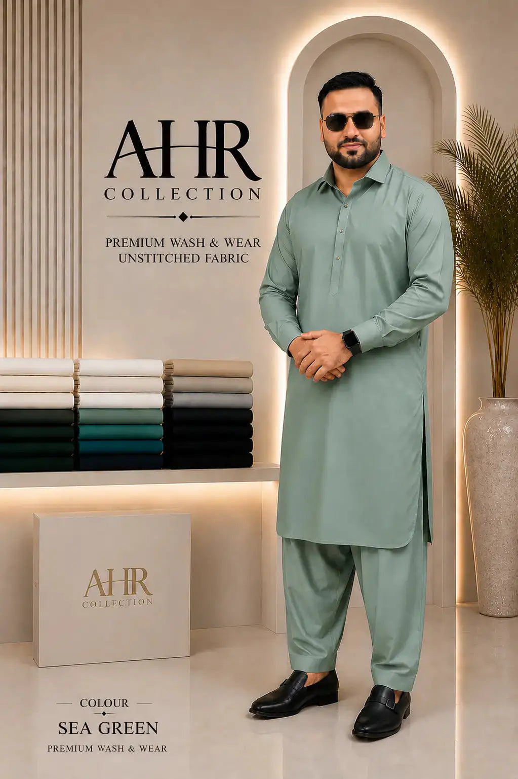 - Boss Sea Green Unstitched -AHR Collection 