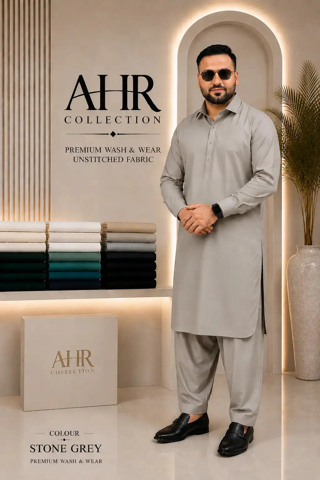 - Boss Stone Grey Unstitched -AHR Collection 